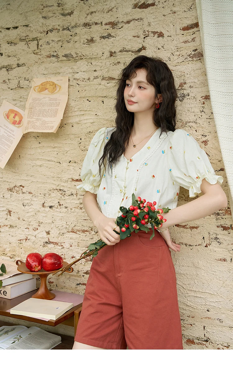 MISHOW Red Casual Shorts for Women 2024 Summer Korean Symmetrical Pocket High Waist Loose Straight Leg Short Pants MXD25K0679