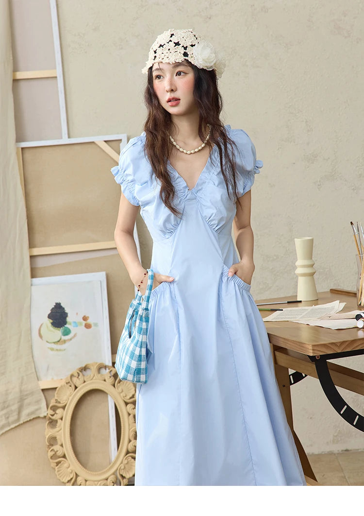 Mishow V-Neck Puff Sleeve Office Midi Dress MXD29L1934