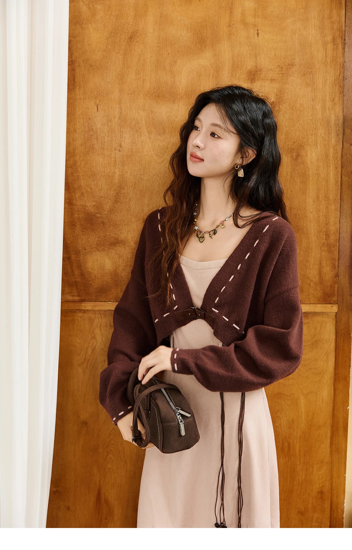 MISHOW Knitted cardigan camisole Dress Two-piece Set Autumn Frosted Velvet Retro Top Contrasting Design Dress Sets MXE47T1382