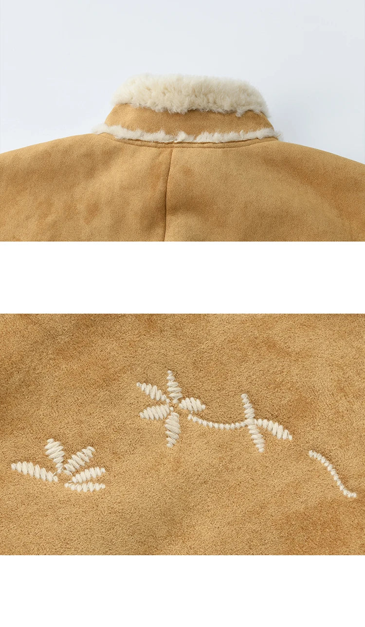 MISHOW Woman Elegant Jacktes 2025 Winter Floral Embroidered Fur Sheath Coat Retro Commute Plush Lapel Warm Short Coat MXE87W0918