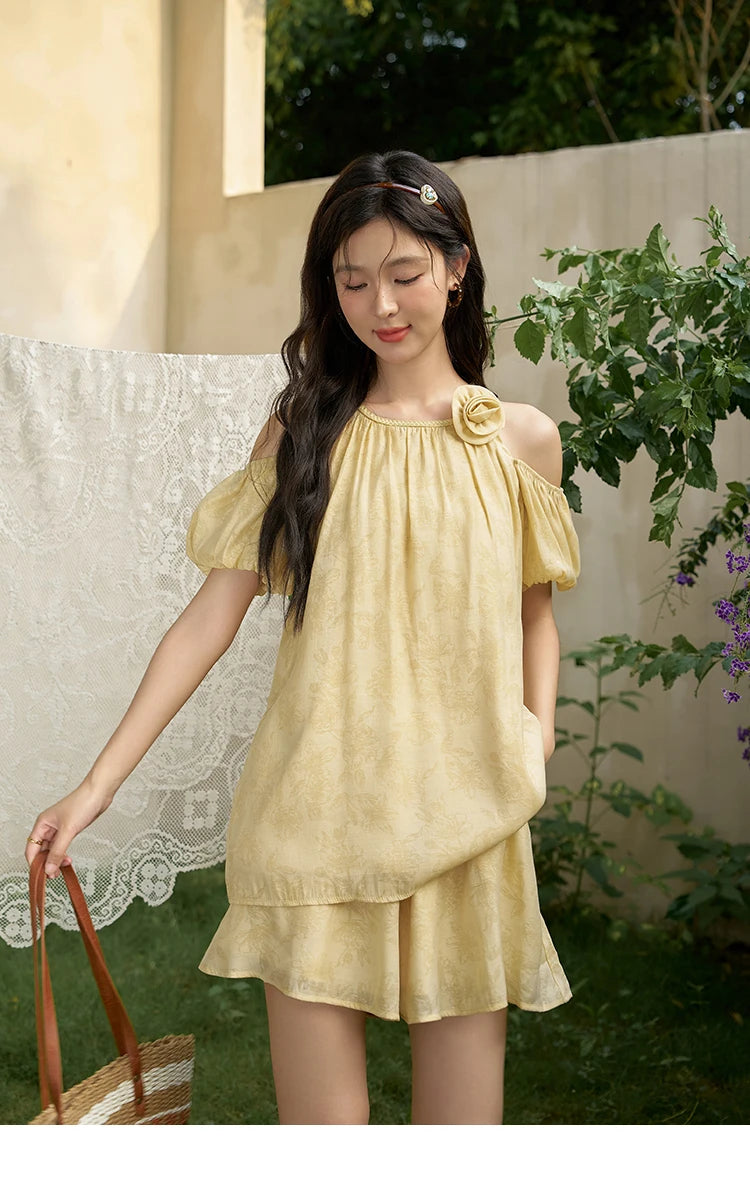 MISHOW Off Shoulder Sling Top Wide Leg Comfortable Casual Shorts Separately 2024 Summer Temperament Sweet Matching MXD24X1523