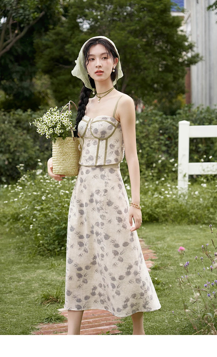 MISHOW Floral Camisole Skirt Separately Summer Adjustable Shoulder Straps Sleeveless Top Back Elastic Waist Skirts MXD14D0026