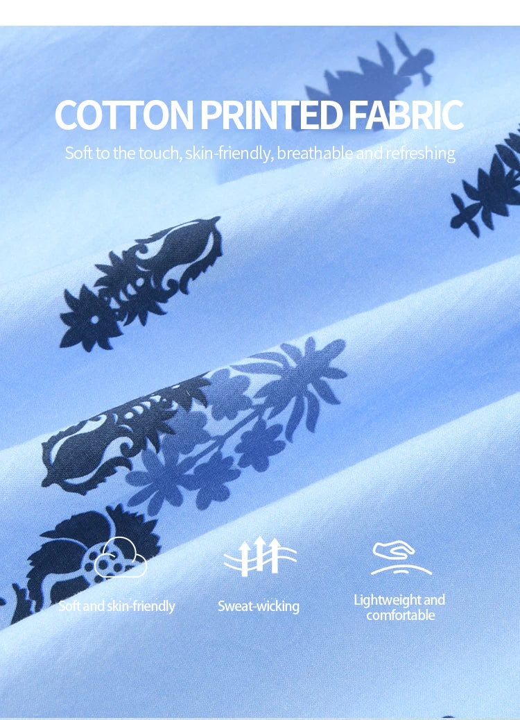 MISHOW Fashion Print Cotton Shirt for Women 2025 Summer New Puff Sleeve Lace Splicing Retro Blue Casual Button Top MXE35X1842