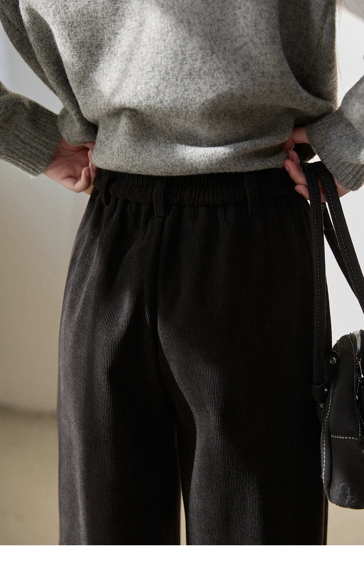 MISHOW Corduroy Straight Leg Pants for Women 2025 Winter Silver Fox Velvet Commuter Trousers Solid Casual Warm Pants MXE91K1125