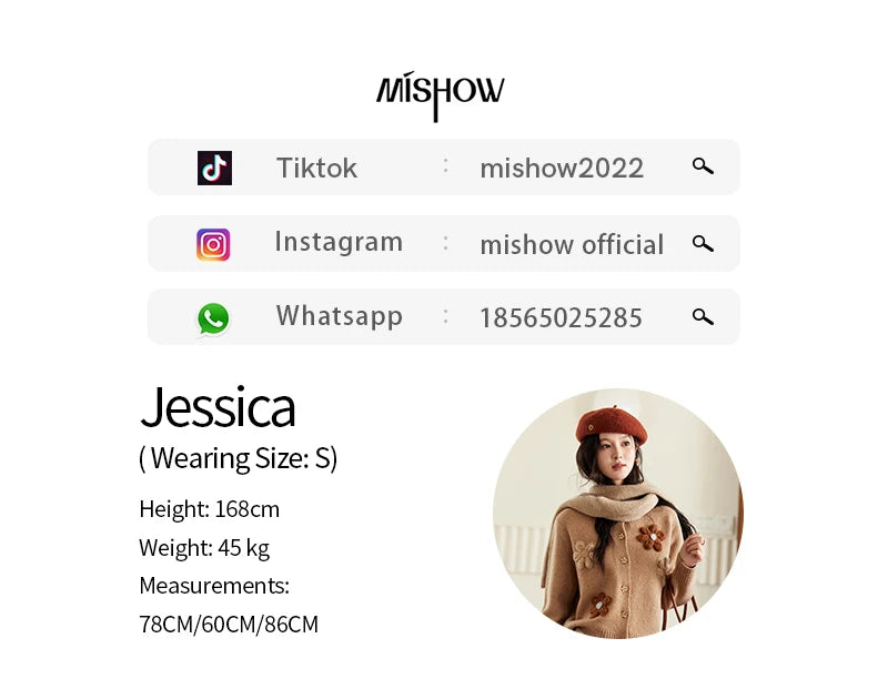 MISHOW Knitted Sweater Flower Pattern Cardigan O-Neck Color Clash Design Warm Coat Metal Buttons Sweet Soft Tops MXD56Z0919