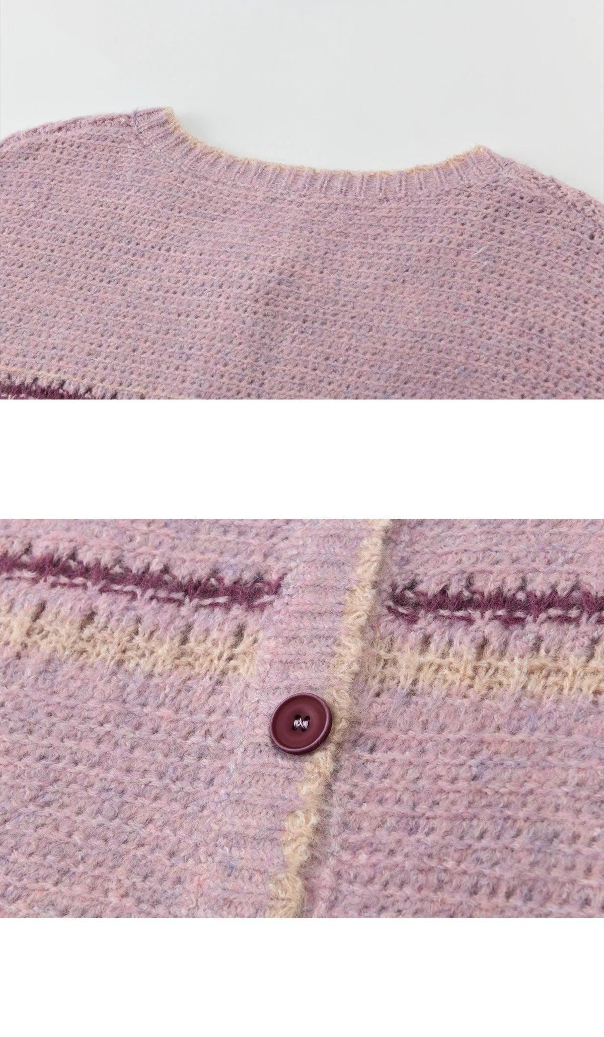 MISHOW Women's Lilac Knit Cardigan 2026 Spring Striped Dot Pattern Crew Neck Tops Single Breasted Warm Loose Sweater MXF11Z2897