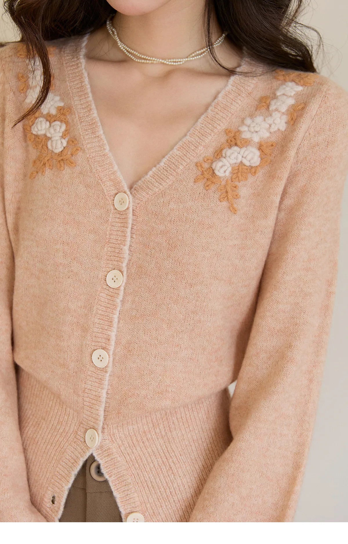 MISHOW Women's Floral Embroidery Knitted Cardigan 2026 Spring V-Neck Casual Short Tops Elegant Slim Knitted Sweater MXF11Z2917