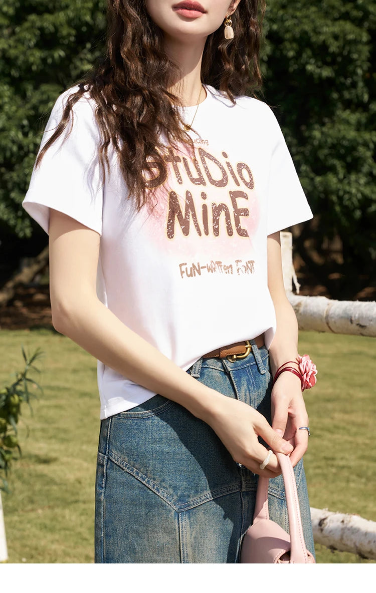 MISHOW Letter Print Short Sleeve T-shirt for Women 2024 Spring Summer New Loose Casual Tshirt Woman Crew Neck Tee Top MXD13T0164