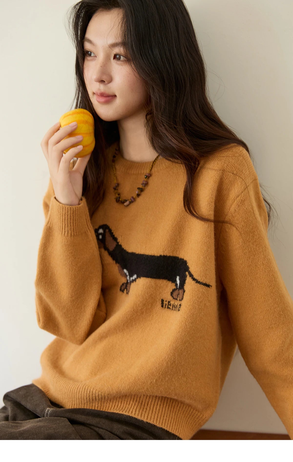 Mishow Orange Sausage Dog Jacquard Pullover MXE48Z2578