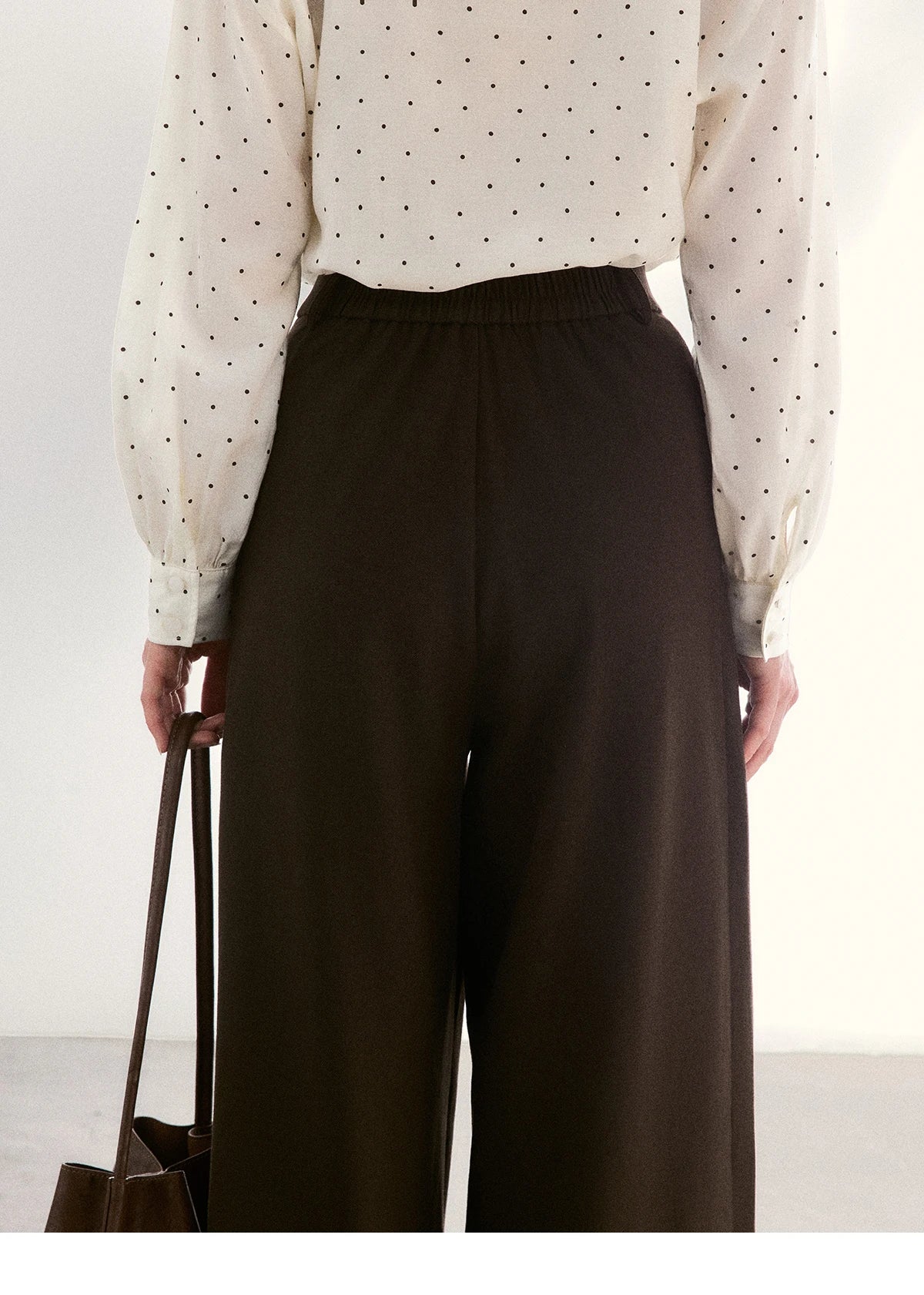 MISHOW Women's Dark Brown Wide Leg Pants 2026 Spring High Waist Pleated Pants Back Elastic Waist Casual Trousers MXF108K1010