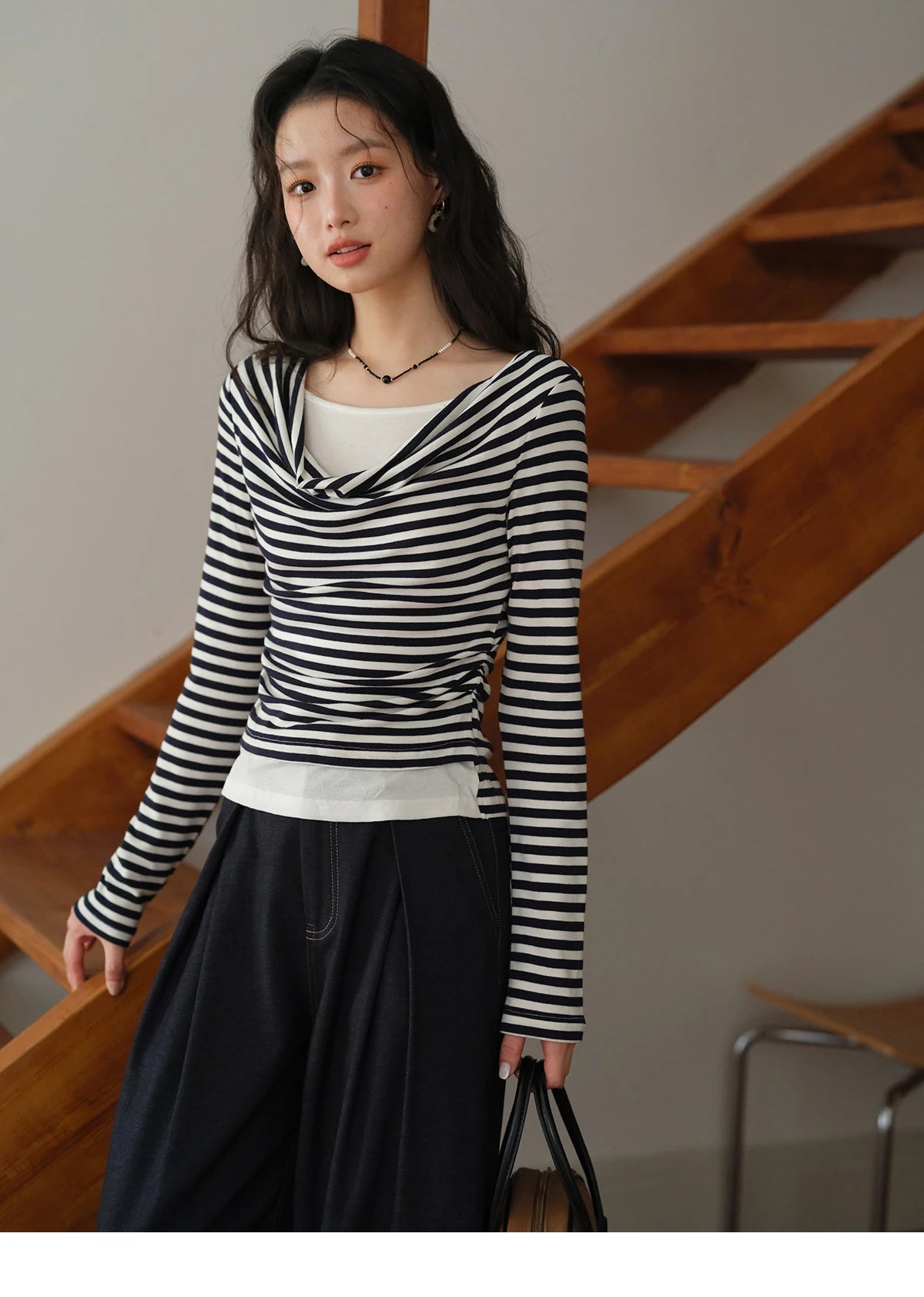 MISHOW Multi Colored Fake Two-piece Knitted Sweater 2025 Autumn Swinging Collar Casual Tops Contrasting Waist Top MXE42Z1341