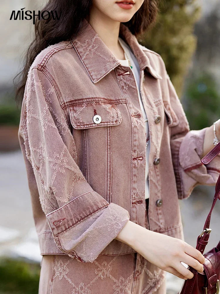 MISHOW Cowboy Skirts Separately For Women 2025 Spring New Gentle Sweet Thick Jacquard Short Jacket Mid Long Skirt MXE14W0754