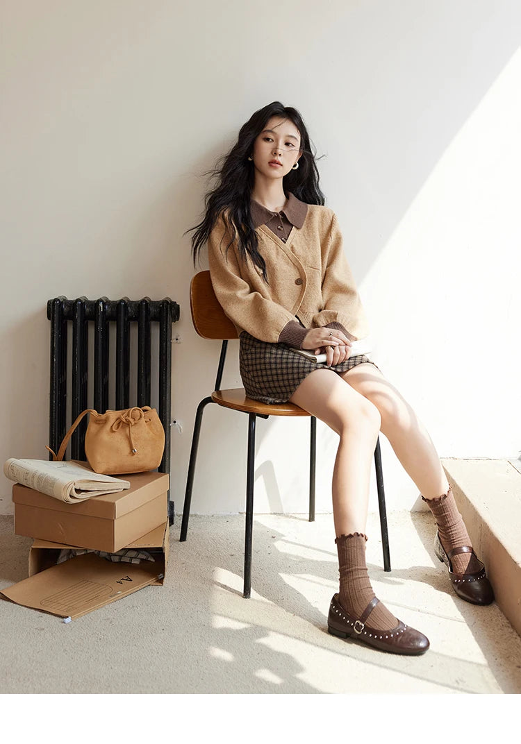 MISHOW Fake Two-piece Sweater Women French Retro Splicing Top 2024 Fall Winter New Korean Design Thin Knitwear MXD46Z0804