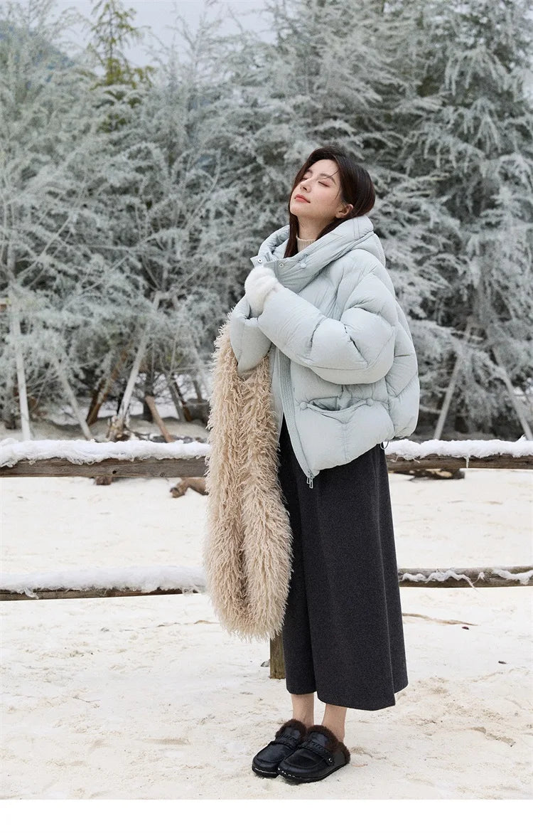 MISHOW Blue Down Coat Women 2025 Winter Fashion Elegant 90% White Duck Down Short Lightweight Puffer Jacket Warm MXE51Y0081