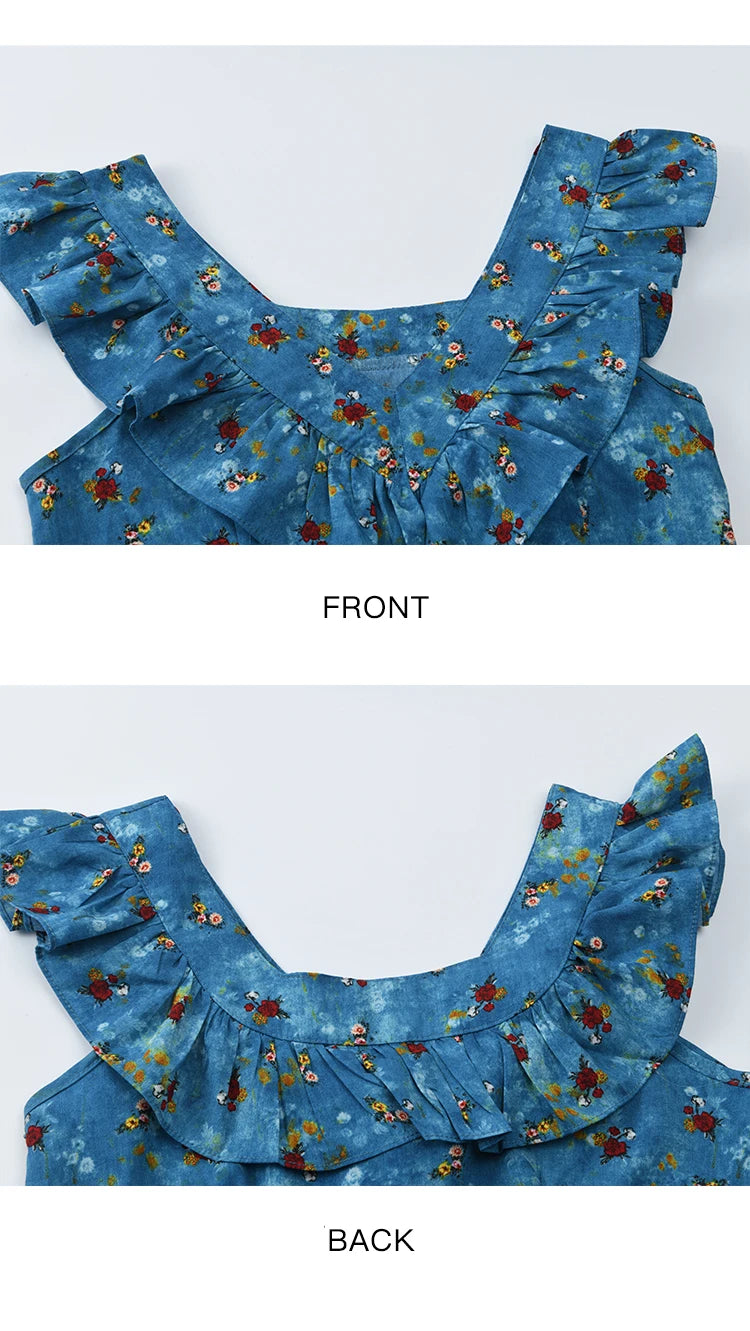 MISHOW Women's Fashion V-neck Ruffled Floral Dress Summer 2025 Flying Sleeve Waist Lace Up Casual Vacation Dresses MXE39L2436