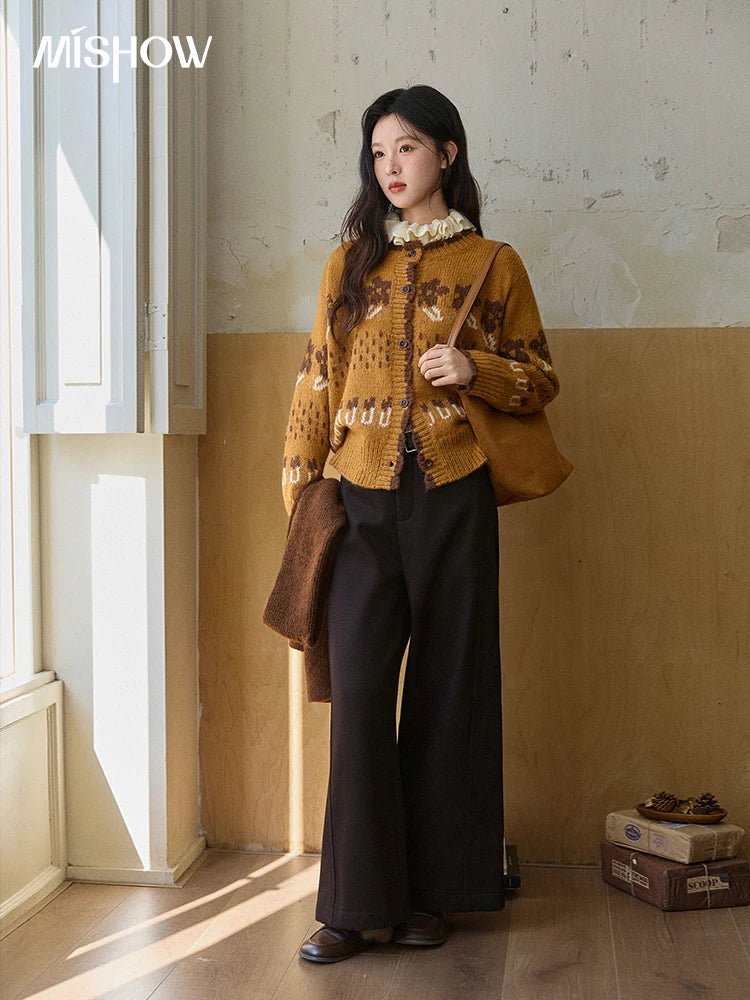 MISHOW Winter 2025 Turtleneck Knit Pullover for Women Thick Warm Fuzzy Cardigan Coat Outerwear Chic Streetwear MXE87Z2699