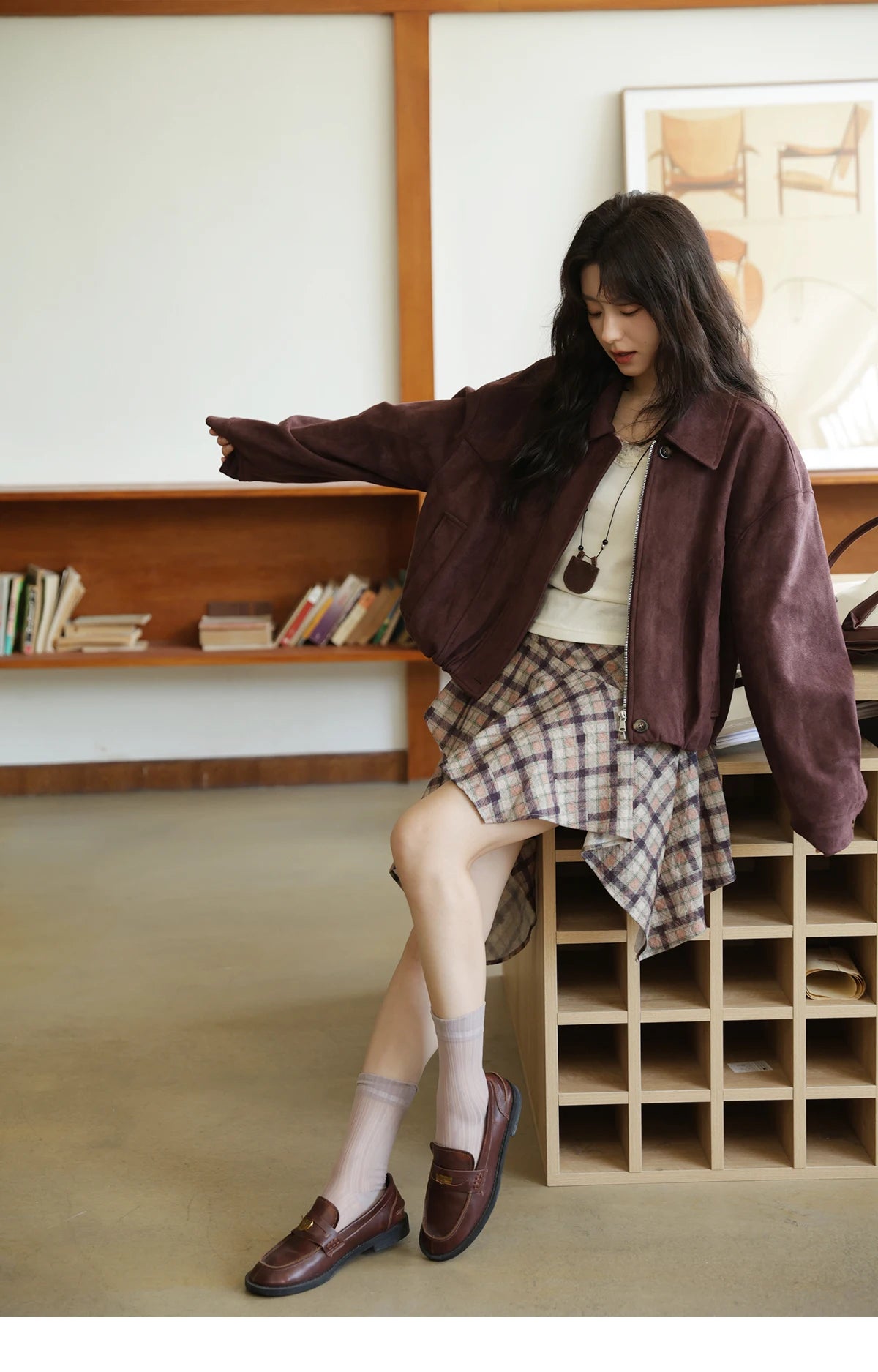 MISHOW Purple Plaid Irregular Skirt for Women Autumn 2025 Linen Blend Invisible Zipper Short Skirt Ruffle Hem Skirts MXE42B2395