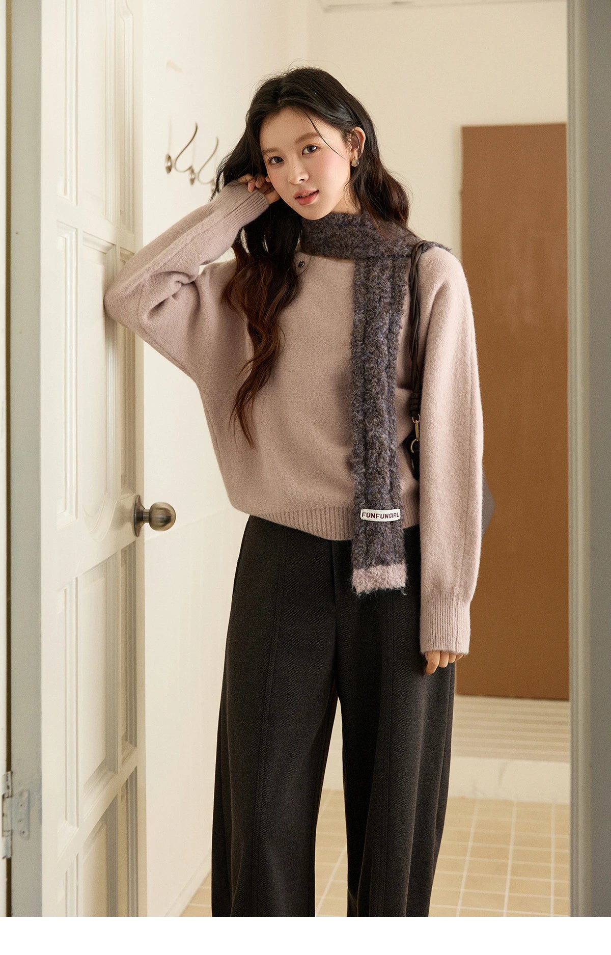 MISHOW Women's Solid Knitted Sweater 2025 Autumn Winter Boat Neck Lantern Sleeve Loose Sweater Soft Warm Pullover Top MXE94Z2984