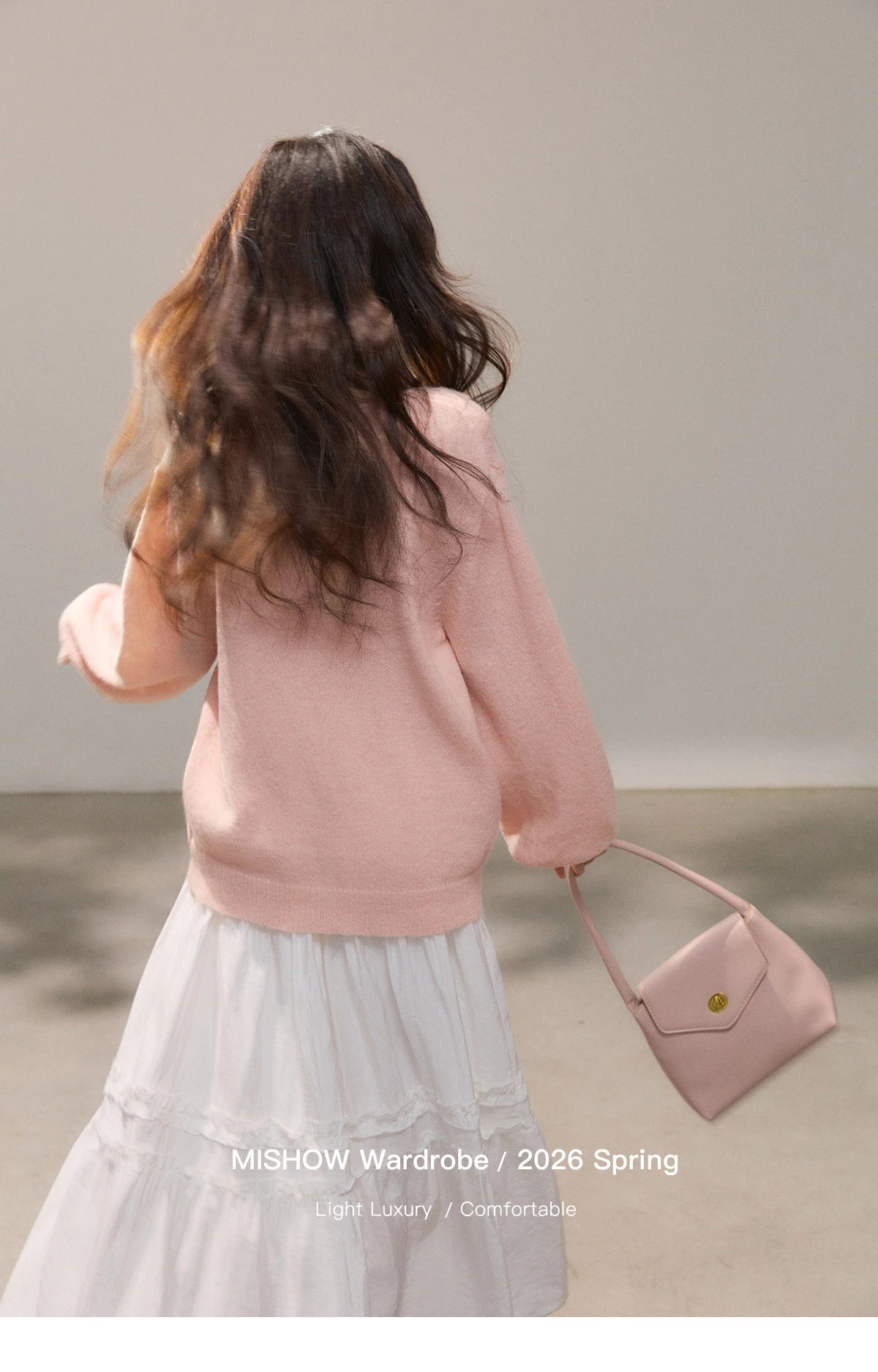 MISHOW Women's Pink Sweet Knit Cardigan 2026 Spring V-Neck Ruffled Trim Pearl Button Cardigans Loose Knitted Sweater MXF108Z1028