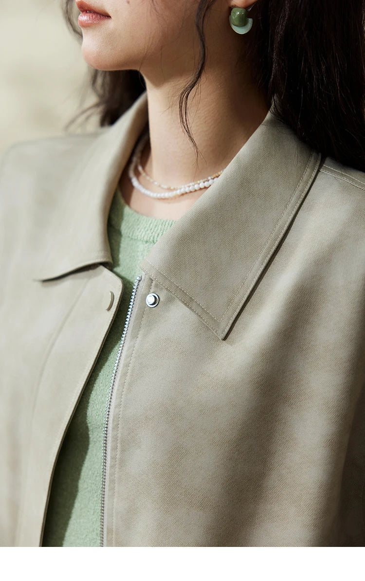 MISHOW Minimalist Short Jacket for Women Spring 2025 Casual Lapel Jacket Zipper Elastic Hem Solid Coats Streetwear MXE13W0715