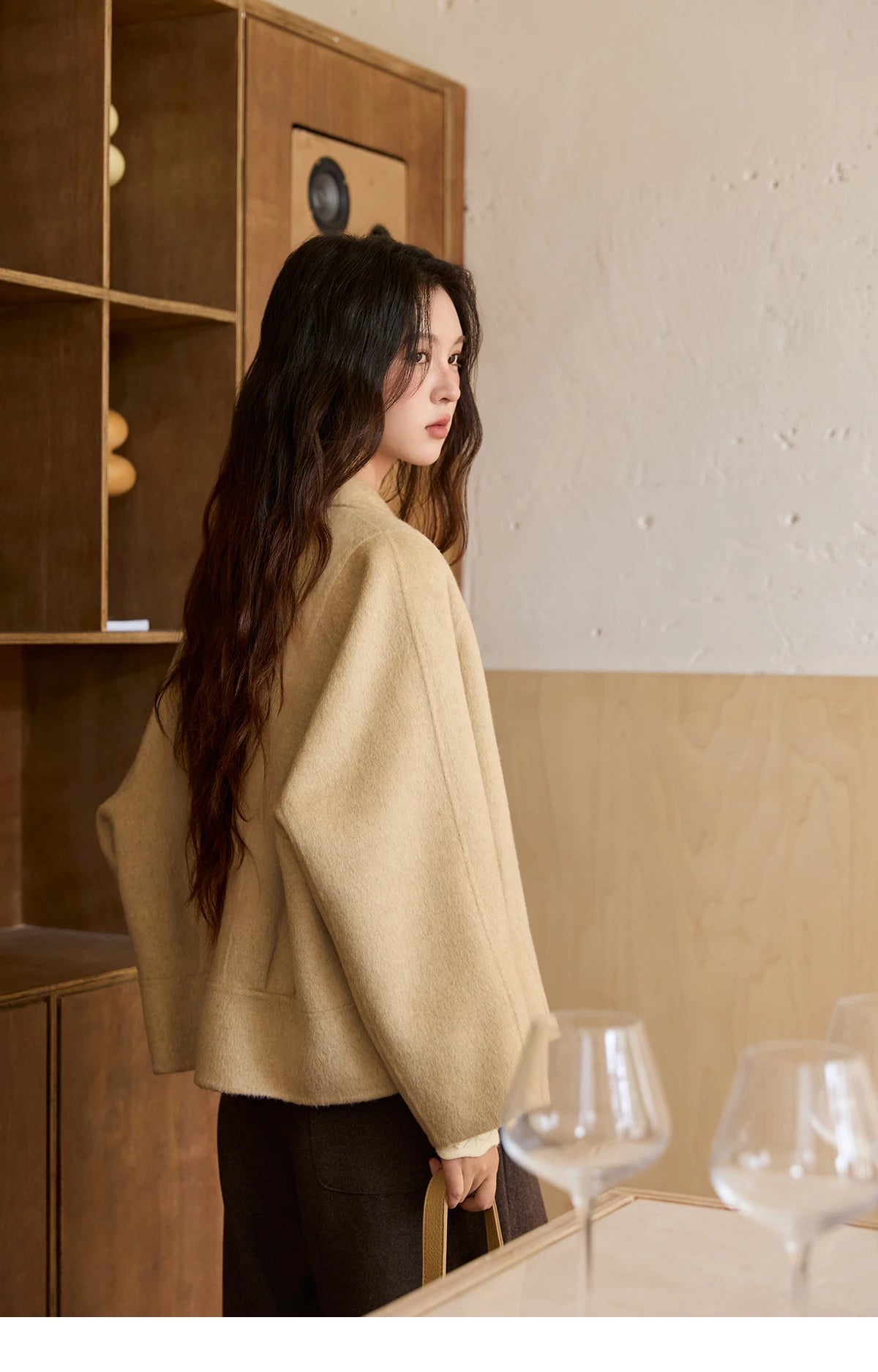 MISHOW 100%Wool Coat for Woman 2025 Winter Retro Apricot Double-faced Butterfly Button Coat Warm Long-sleeved Jacket MXE51W0887