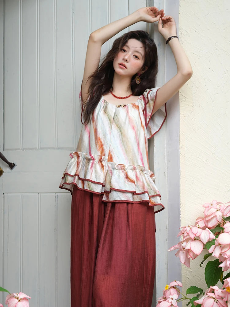 MISHOW Women's Wide Leg Pants 2025 Summer New Office Lady Fashion High Waist Casual Pocket Red Pants Female Clothing MXE38K0952