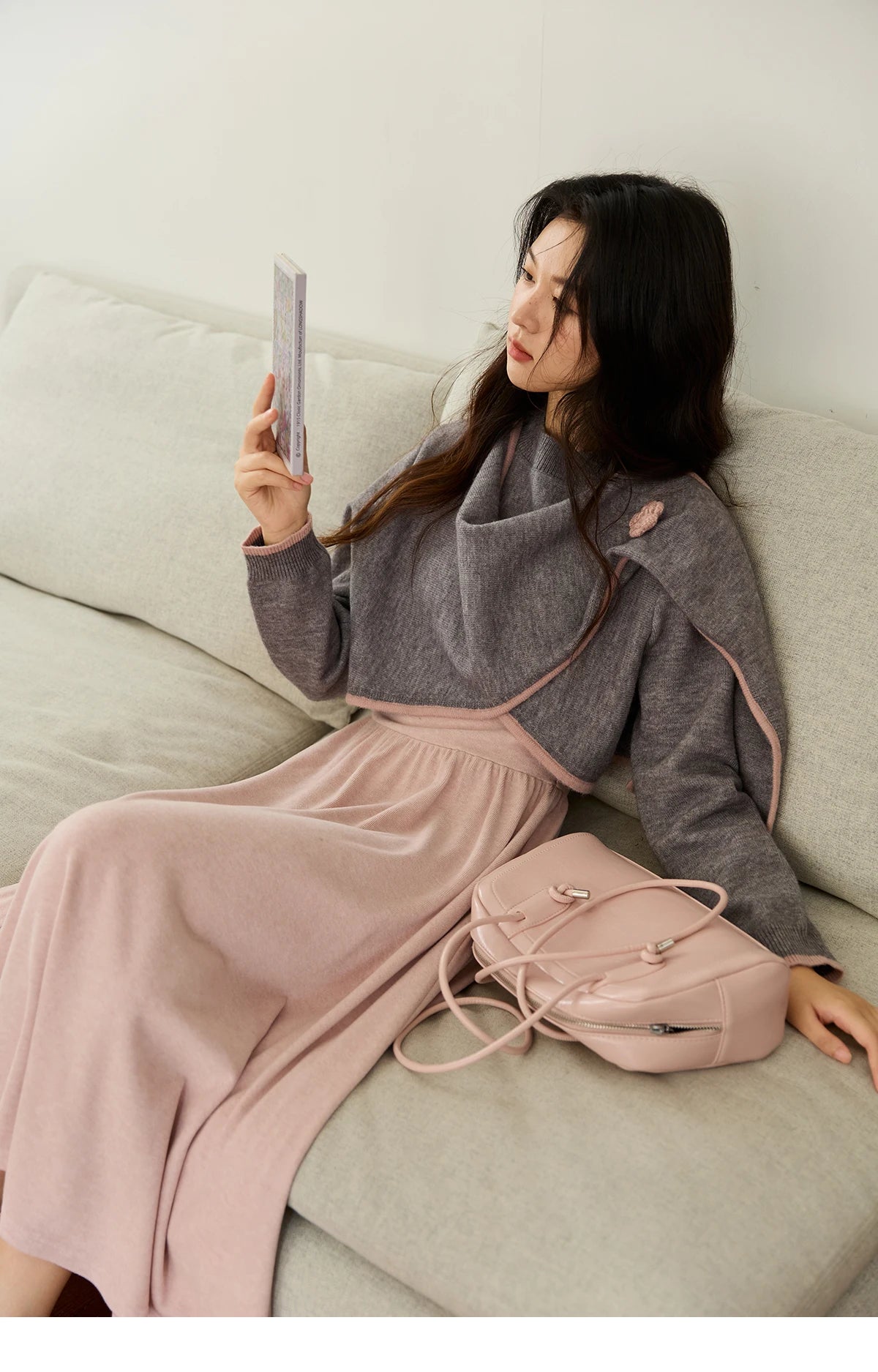 MISHOW Women's Knitted Suit 2025 Autumn Sweet Style Irregular Round Neck Top Pink Suspender Dress Slim Two-piece SuitMXE49T1397