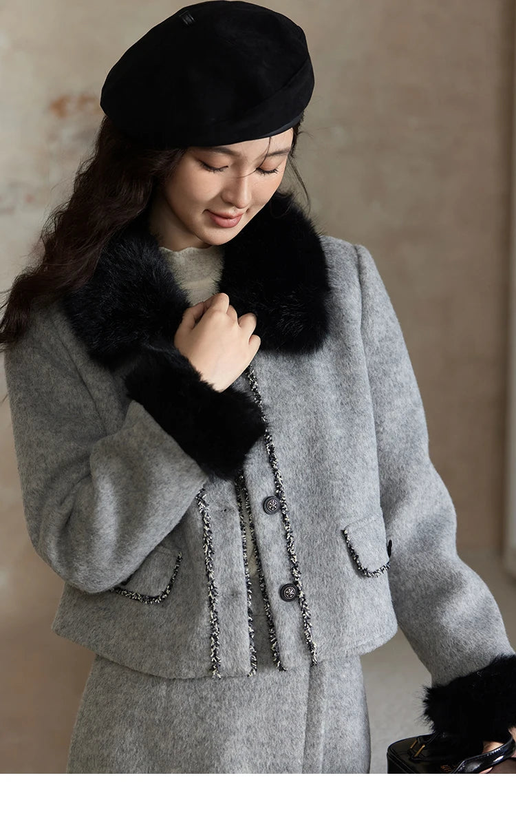 MISHOW Short Tweed Jacket Temperament Midi Skirts Separately Color Clash Lace Design Winter Skirt Thickened Coat MXD54W0553