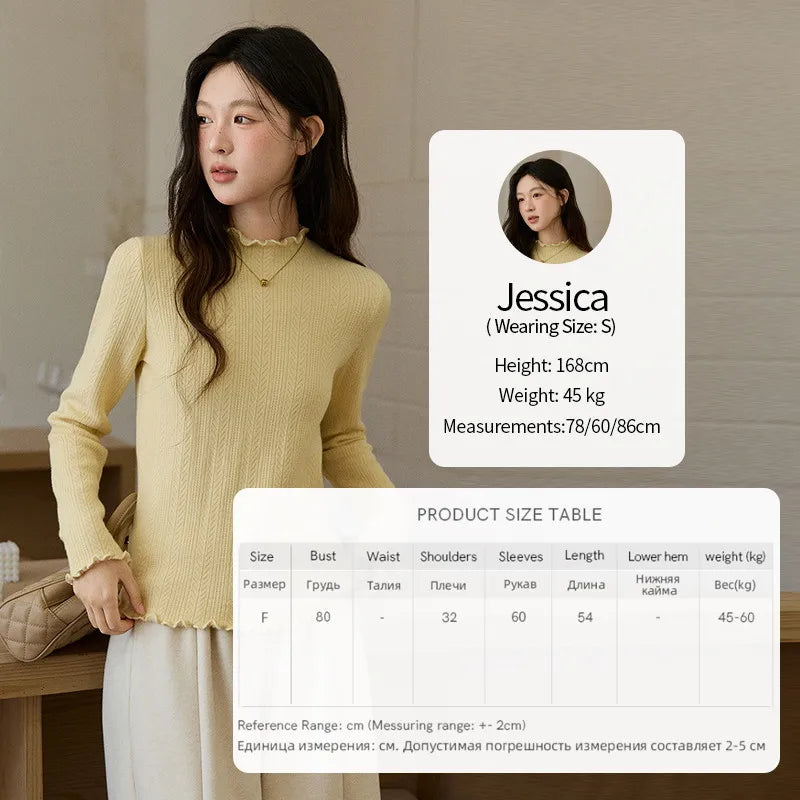 MISHOW Women's One Piece Velvet Thickened Bottom Tops 2025 Winter Versatile Black Fungus Edge Collar Knitted Tops MXE88Z2597