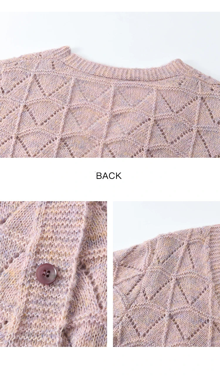 MISHOW French Knit Cardigan Women Separately 2025 Spring New Korean Casual Diamond Plaid Sweet V Neck Hollow Sweater MXE11Z1198