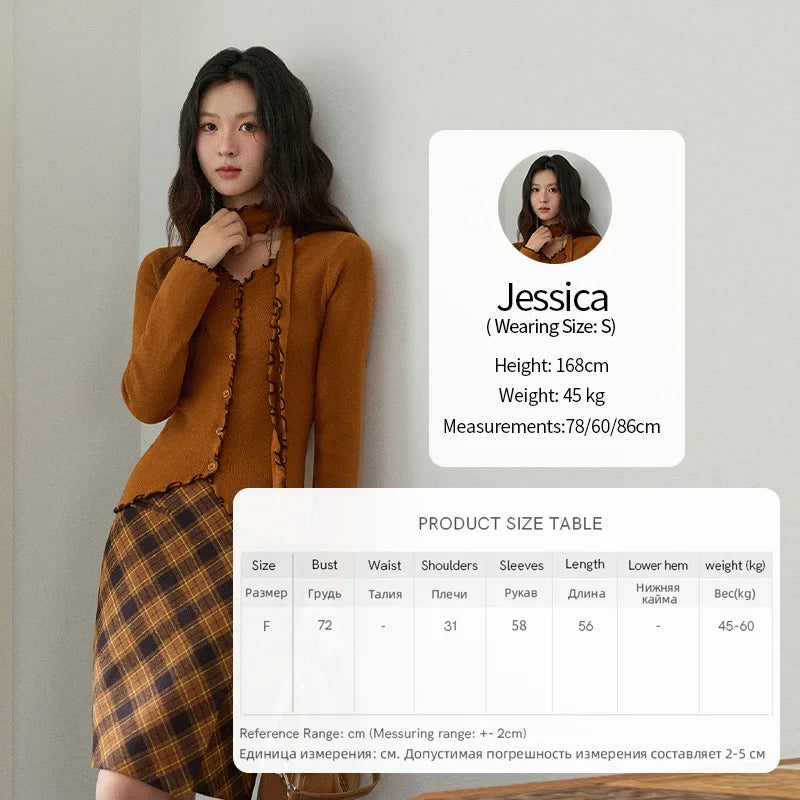 MISHOW New Ruffled Edge Knitted Pullovers for Woman 2025 Retro Slim V-neck Ribbon Knit Top Cmfortable Winter Clothes MXE86Z2728