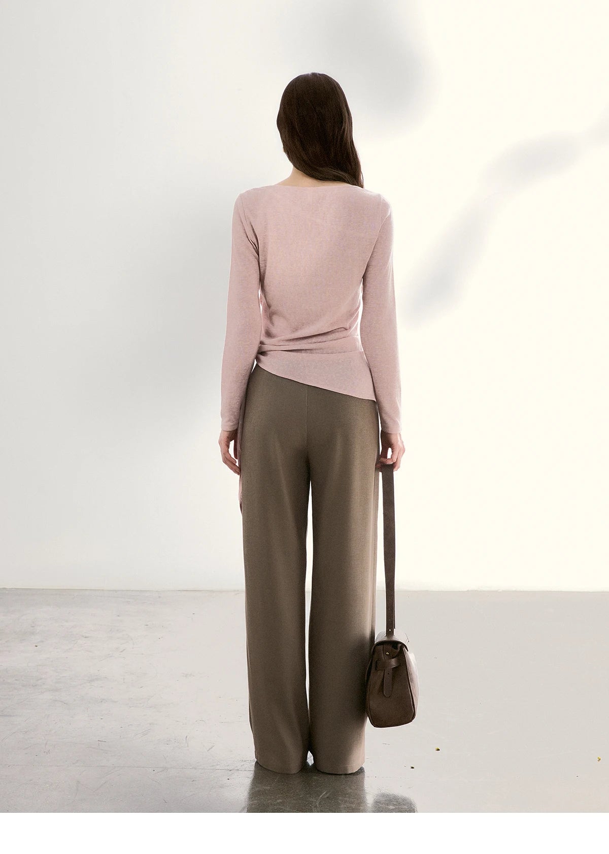 MISHOW Women's Splicing Lace Trim Draped Neck Long Sleeve Tops 2026 Spring Side Tie Ruched Irregular Casual Slim Tees MXF13Z2995