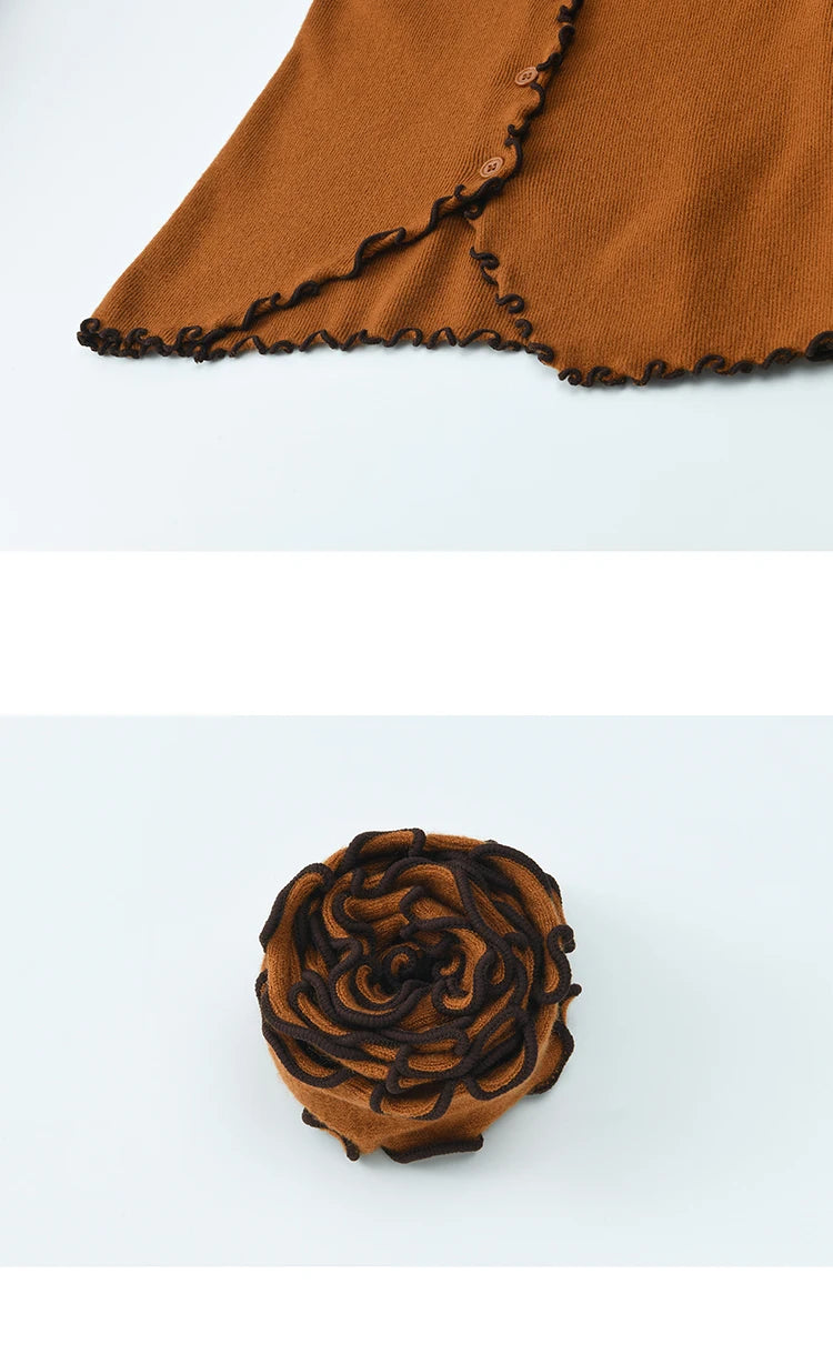 MISHOW New Ruffled Edge Knitted Pullovers for Woman 2025 Retro Slim V-neck Ribbon Knit Top Cmfortable Winter Clothes MXE86Z2728