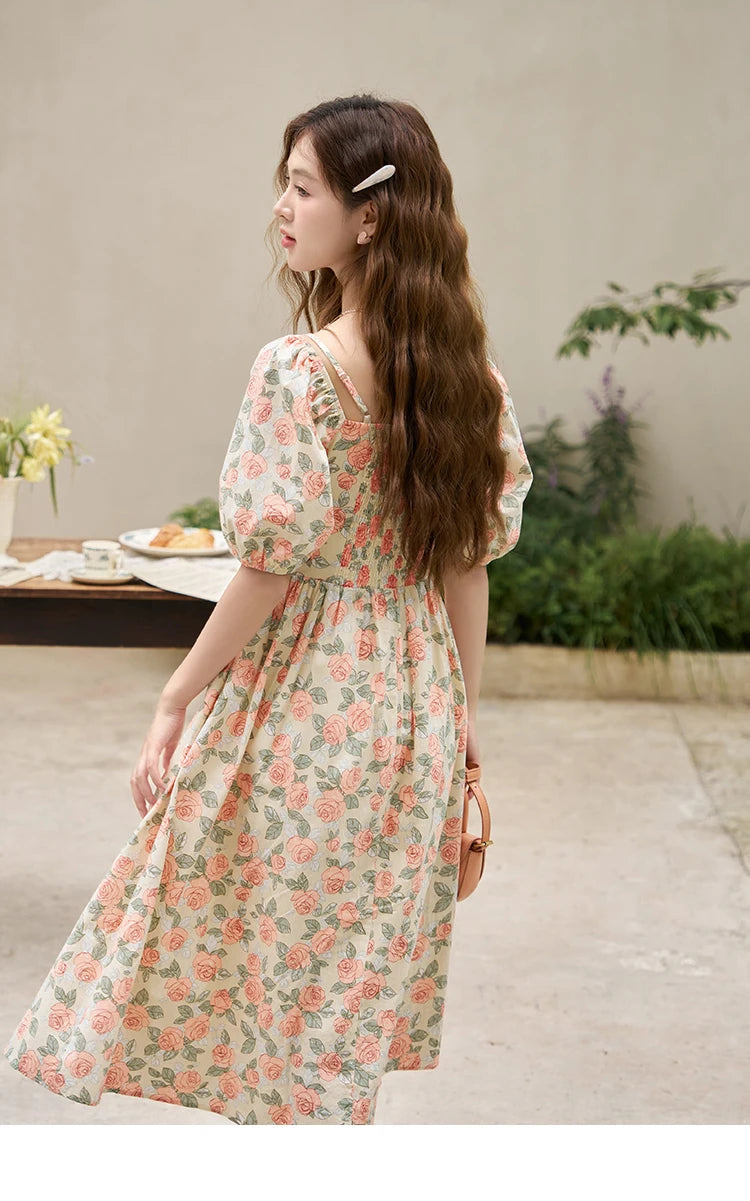 Mishow 100% Cotton Floral Puff Sleeve Dress MXC33L1397