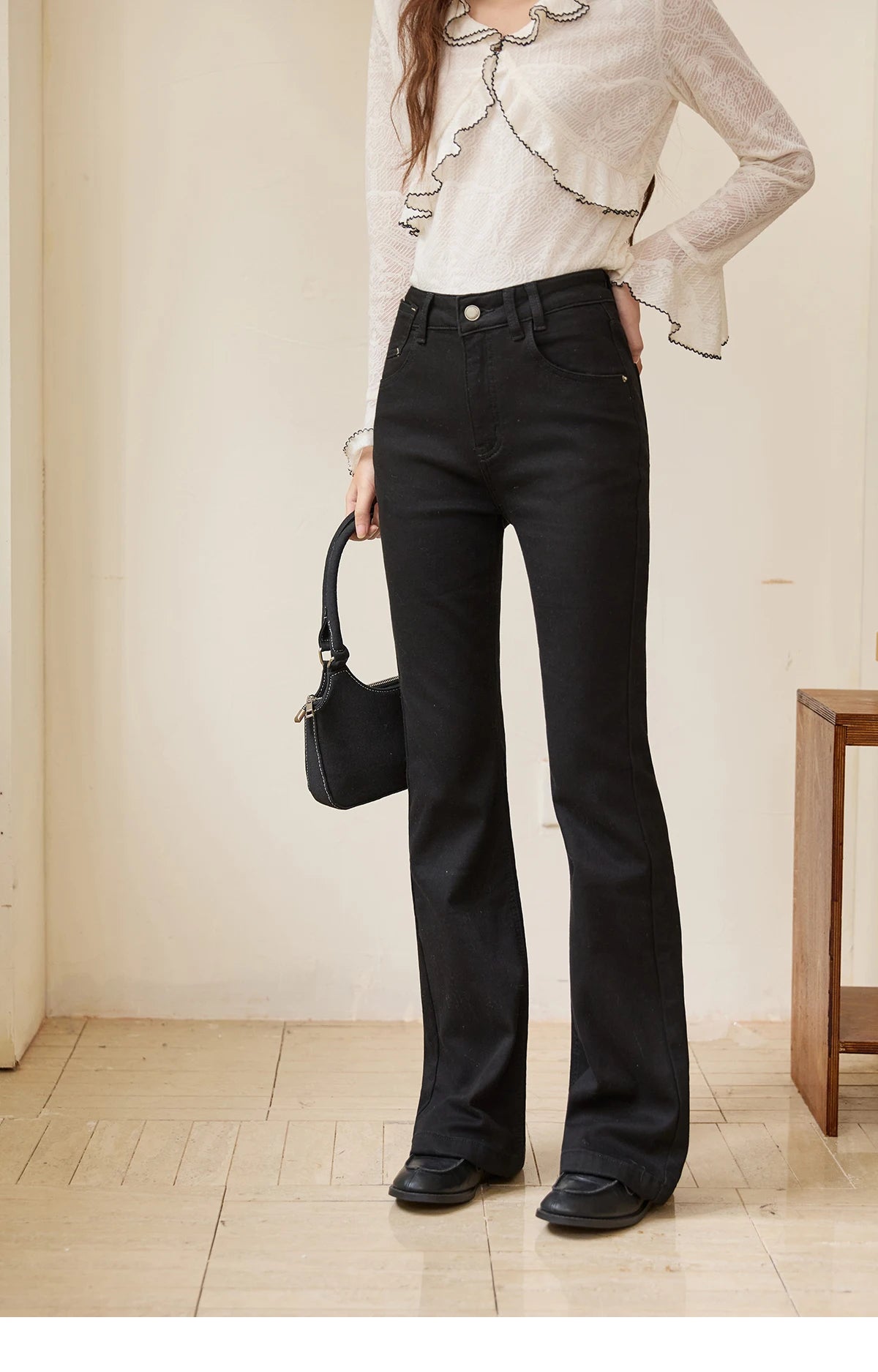 MISHOW Black Jeans for Women 2025 Winter New Vintage High Waist Elastic Flared Pants Commute Casual Slim Trousers MXE51K1098