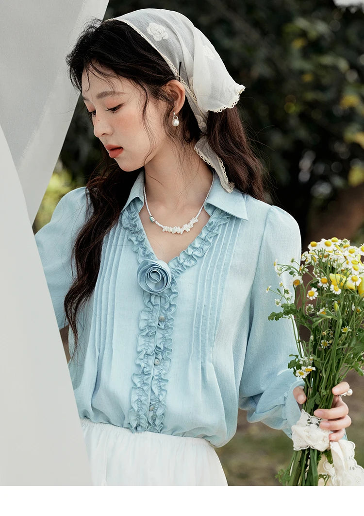 MISHOW Spring New Blouses for Women 2025 V-neck Long Flare Sleeve Solid Shirts Female Fashion Straight Tops Woman MXE14X1730