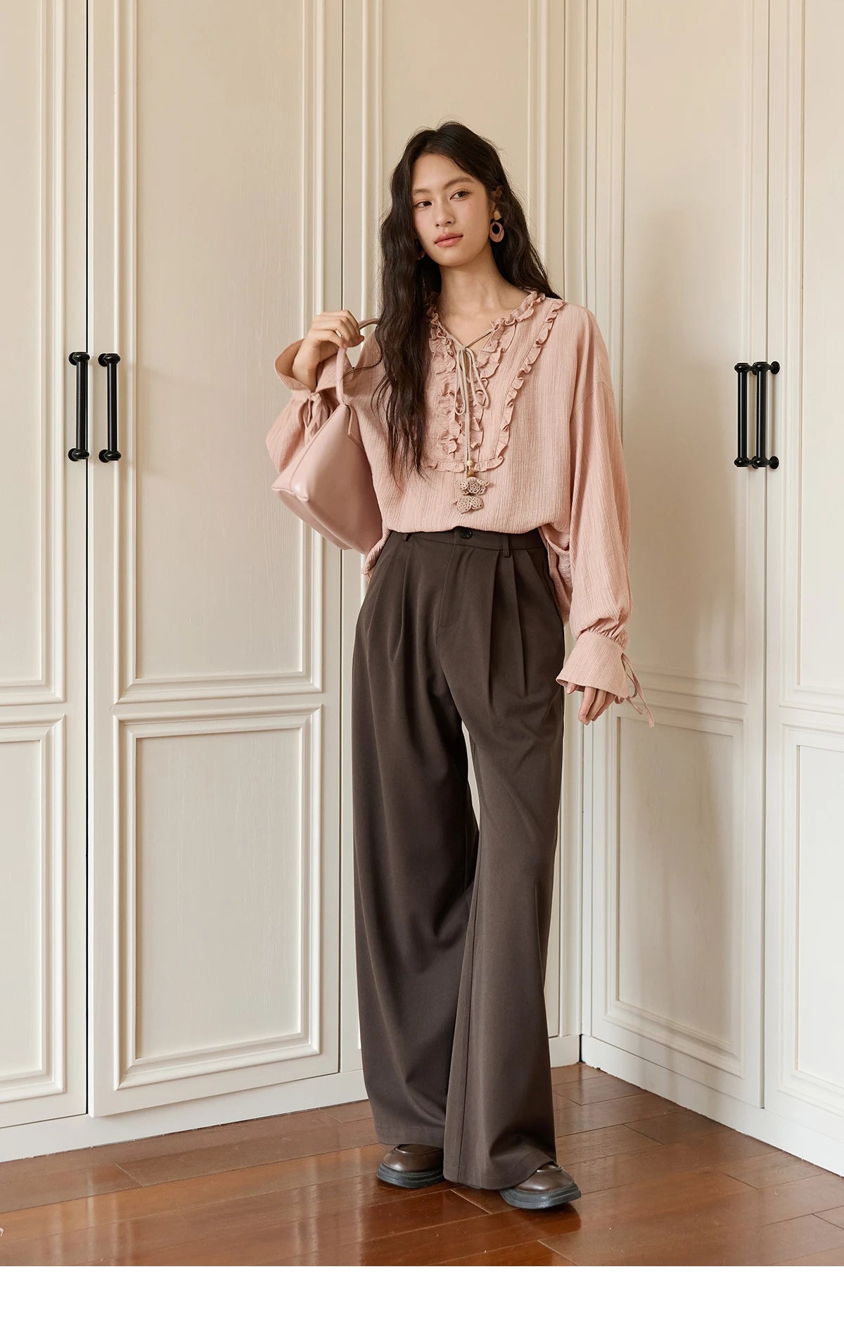 MISHOW Women's Solid Wide-leg Pants 2025 Autumn Fashion Minimalist High-waisted Loose Trousers Commute Pockets Pants MXE46K1090