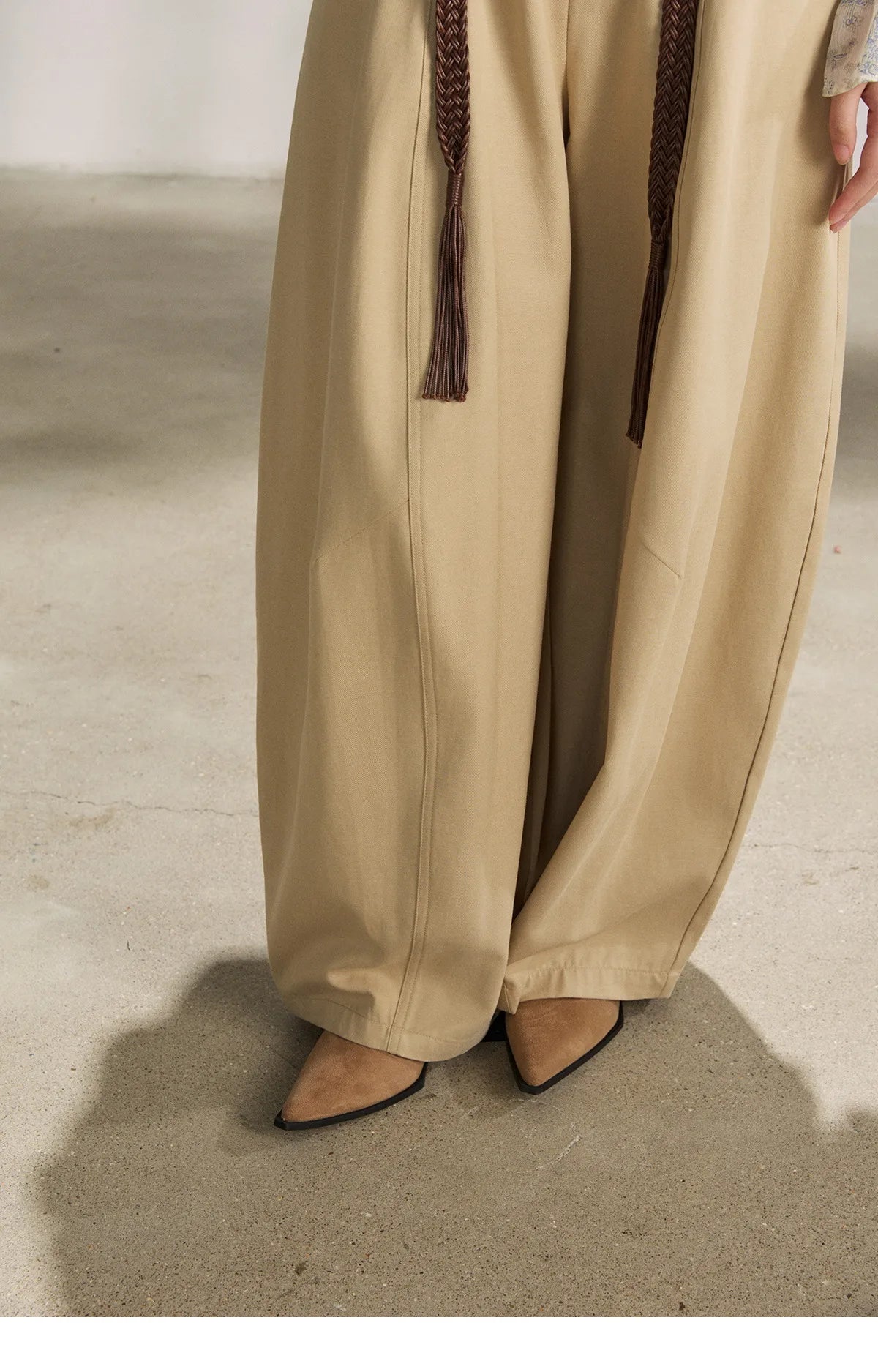 MISHOW Women's Khaki Wide Leg Pants 2026 Spring High Waist Belted Pants Rear Fake Pocket Design Casual Loose Trousers MXF13K1237