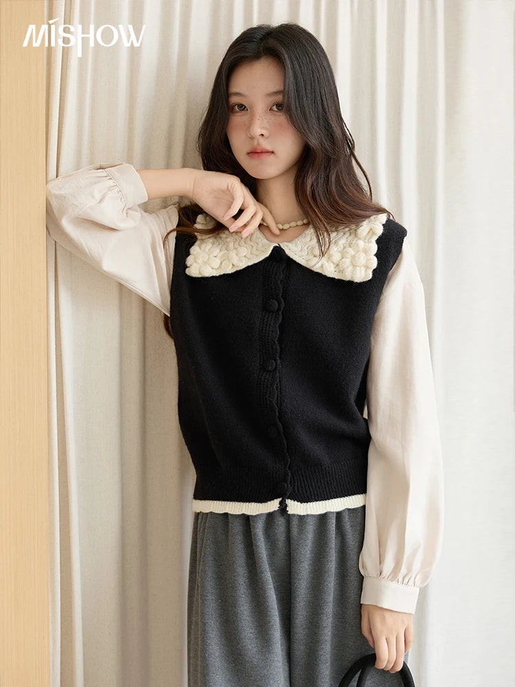 Mishow Black Peter Pan Collar Knitted Vest MXE45Z2484