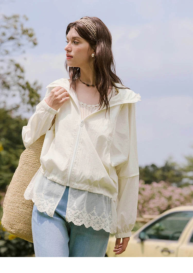 MISHOW Sunscreen Summer Coat Women New 2025 Long Sleeve Hooded Solid Lace Loose Cardigan Female Thin Breathable MXE33W0780