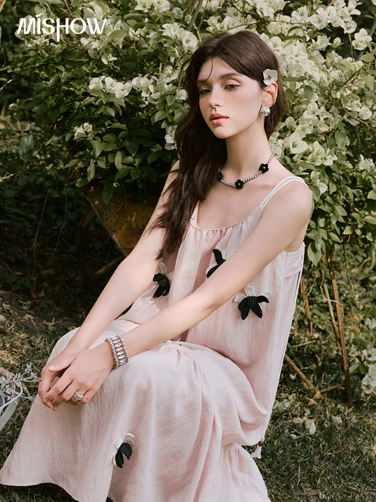 MISHOW Holiday Long Camisole Dress Women Summer 2025 Sleeveless Flower Pleated High Waist Dresses Woman New Fashion MXE31L2191