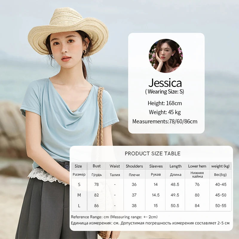 MISHOW Casual Summer Shirts Women 2025 Fashion Short Sleeve Swing Collar Solid T-shirt Female Slim Shell Ribbon Tops MXE33T0524