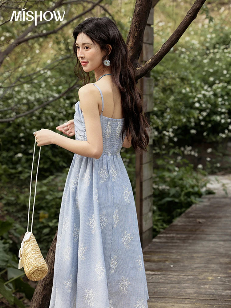 MISHOW Print Holiday Summer Camisole Dress Women New 2025 Sleeveless Embroidery Cotton Dresses Female Fashion Slim MXE31L2201