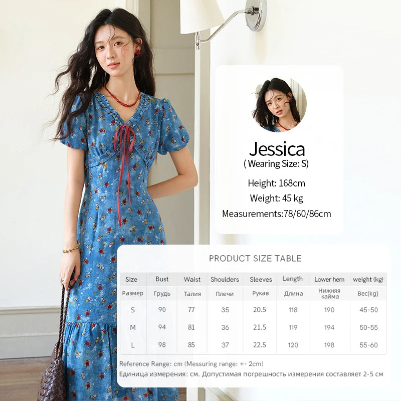 MISHOW Women's V-neck Lace Up Dress 2025 Summer New Female Fashion Puff Sleeve Chiffon Print Dresses Ladies Clothing MXE39L2401