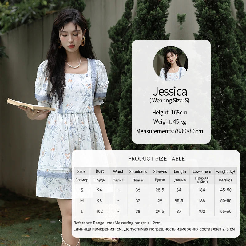 MISHOW Ink Wash Printed Fabric Dress for Women 2025 Summer French Oil Painting Square Neck Splicing Lace Doll Dresses MXD29L1932