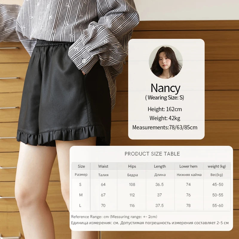 Mishow PU Leather High Waist Ruffle Hem Shorts MXE42K1068