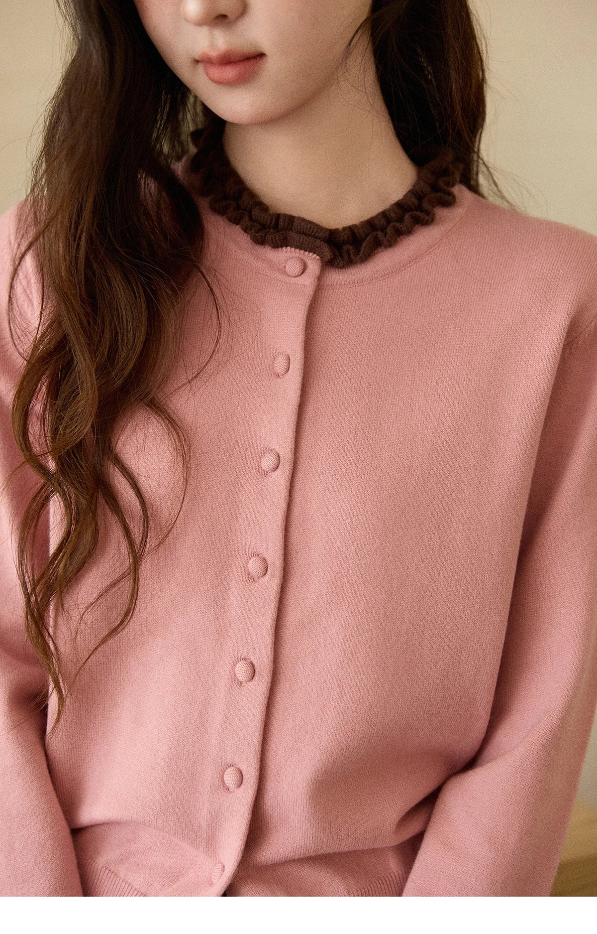 MISHOW Women Knit Cardigan Long Sleeve 2025 Winter Retro Ruffle O-neck Knitted Sweater Loose Casual Commute Khaki Top MXE91Z2749