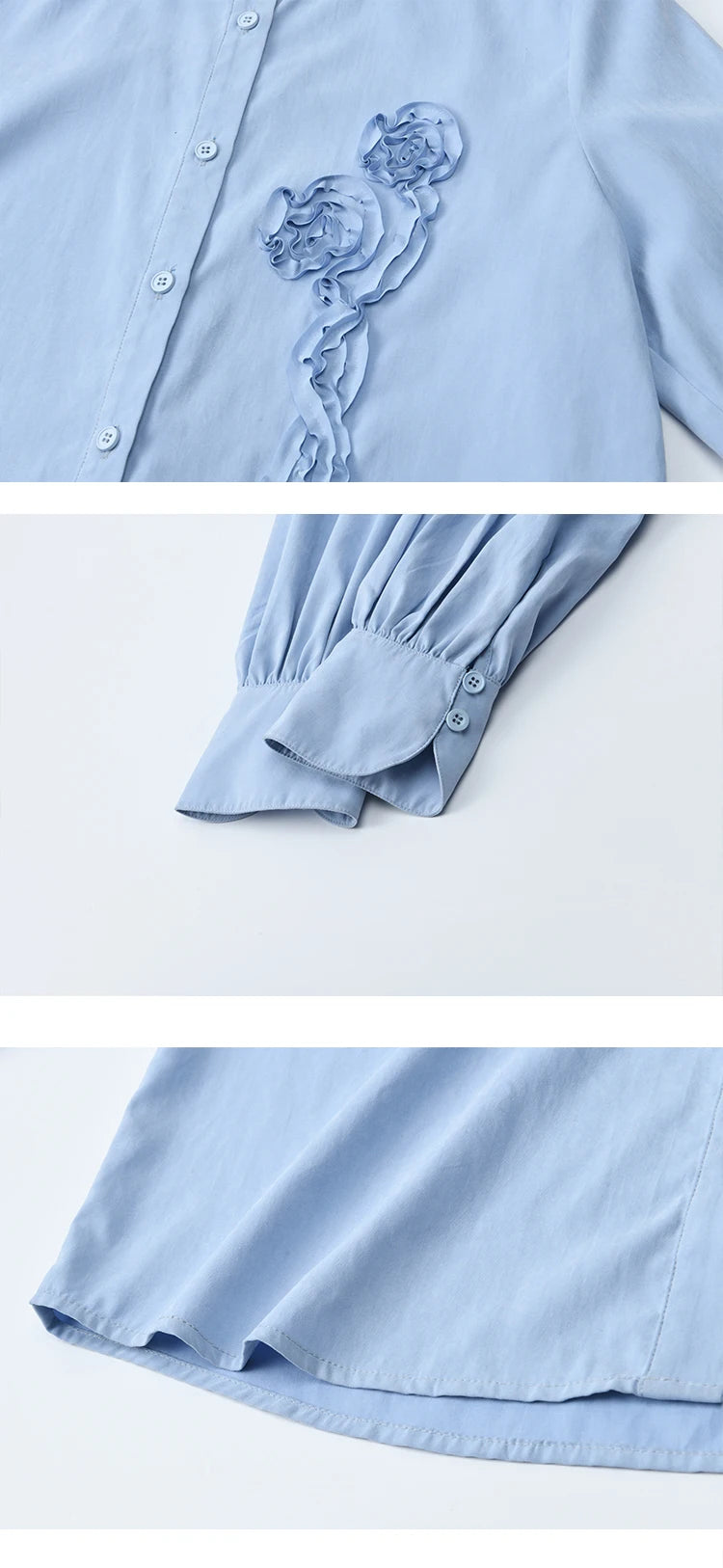 MISHOW Coiled Flowers Embroidered Blue Shirt for Women Autumn 2025 Stand Neck Lace-up Brushed Shirts Office Lady MXE44C2398