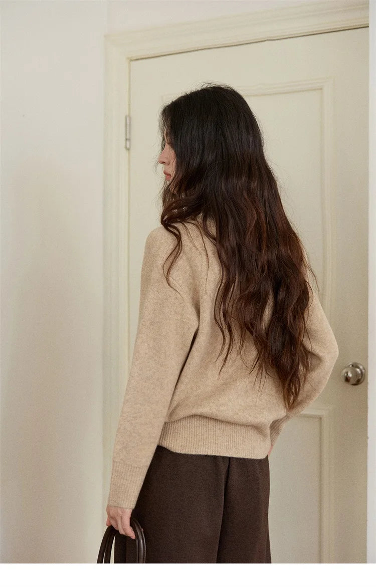 MISHOW Women V-neck Knit Top 2025 French-style Elegant Workwear Long-sleeved Yellow Pullover Women's Winter Clothing MXE87Z2771