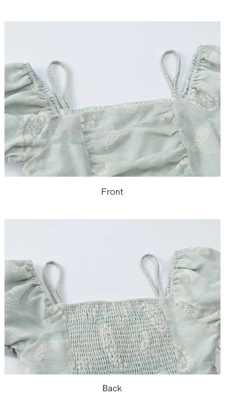 MISHOW Women's Puff Sleeve Dress 2025 Summer Fashion Paisley Embroidery Lady Pocket Dresses Vacation Women's Clothing MXE34L2265